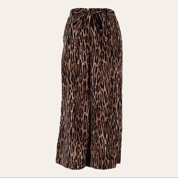 Tahari Tie Waist Wide Leg Crop Palazzo Leopard Print Pants Size XS NWT - Picture 1 of 10
